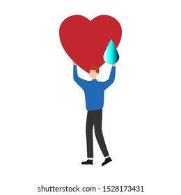 Heart Drop icon logo concept.  Flat cartoon character isolated on white background