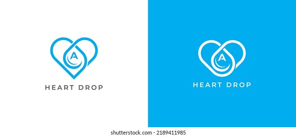 Heart Drop Logo Concept sign icon symbol Design Line Art Style with Letter A. Water Droplet, Love Logotype. Vector illustration logo template
