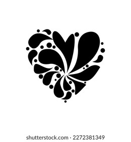 Heart with drops. Black and white vector illustration isolated on white background.