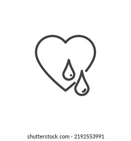 Icono de línea de corazón y gotas. signo de estilo lineal para concepto móvil y diseño web. Icono vectorial de contorno de llanto cardíaco. Símbolo, ilustración del logotipo. Gráficos vectoriales