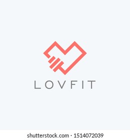 Heart dumbbell vector logo design. Love sport fitness icon logo