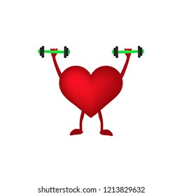 Heart with dumbbells in hand. Vector illustration on isolated background.