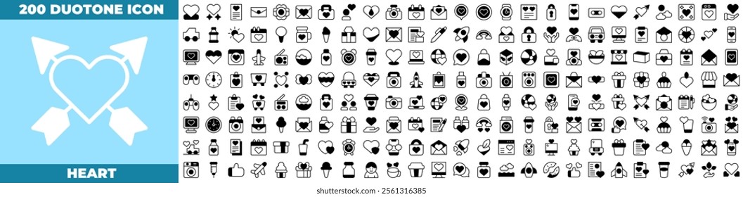 Heart Duotone Editable Icons set. Vector illustration in modern thin duotone style of heart icons: heart,Love, friendship, care and charity, etc