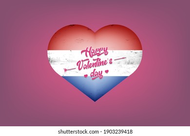 Heart with Dutch national flag colors. Flag of Netherlands in the form of a heart made on an isolated background. Design pattern for greeting card on an Valentines day. Vector illustration