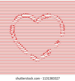Heart dynamic wave, spark red line vector.