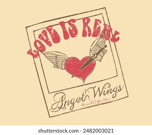 Corazón con el ala de águila de arte para la ropa, pegatinas, carteles y otros.