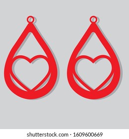 Heart Earring Templante, Vector For Cut.