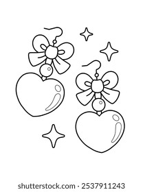 Heart Earrings Coloring Page Illustration