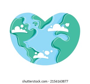 heart earth with clouds icon