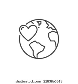 Heart with Earth vector concept linear icon or symbol