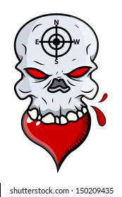 Heart Eating Skull - Vector Cartoon Illustration