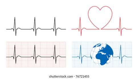 Heart With Ecg And Earth With Ekg Line