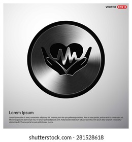heart ecg in hand icon Icon - abstract logo type icon - green abstract 3d button with light board and shadow on gray background. Vector illustration