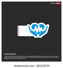 heart ecg in hand icon Icon - abstract logo type icon - blue icon on white sticker on black background. Vector illustration