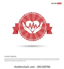 heart ecg in hand icon Icon - abstract logo type icon - Retro vintage badge and label red background. Vector illustration