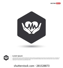 heart ecg in hand icon Icon - abstract logo type icon - hexagon black background. Vector illustration