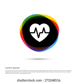 Heart ecg icon, White pictogram icon creative circle Multicolor background. Vector illustration. Flat icon design style