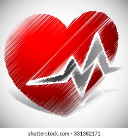 Heart with ECG line for cardio, heart health themes