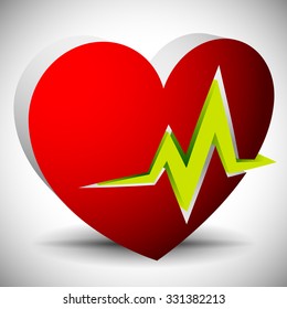 Heart with ECG line for cardio, heart health themes