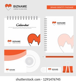 Heart ECG Logo, Calendar Template, CD Cover, Diary and USB Brand Stationary Package Design Vector Template