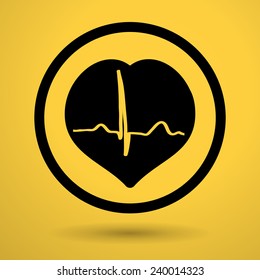 heart ECG on yellow background icon