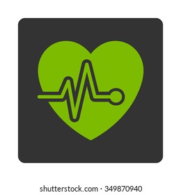 Heart ECG vector icon. Style is flat rounded square button, eco green and gray colors, white background.