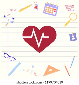 Heart with ECG wave - cardiogram symbol. Medical icon