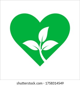 heart ecology green leafs on white background