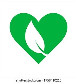 heart ecology green leafs on white background