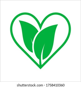 heart ecology green leafs on white background
