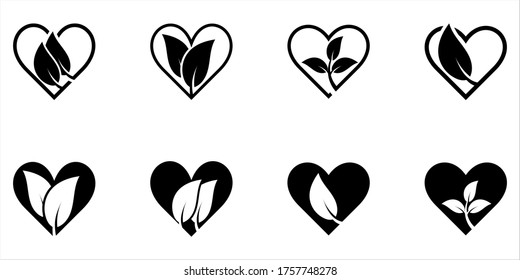 heart ecology leafs icon set on background