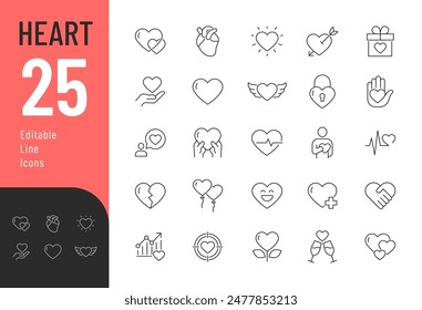 Conjunto de iconos editables de corazón. Ilustración vectorial en estilo moderno de línea delgada de símbolos de amor iconos relacionados: pasión, caridad, vida y más. Pictogramas e infografías para App móviles.