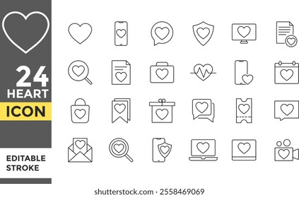 Heart Editable line stroke icon set. Symbol cardiogram heart. Pixel perfect. Doodle Love Network Icons. Valentine's Day.  Heart bonds, Dynamic heart feeling, love bonds