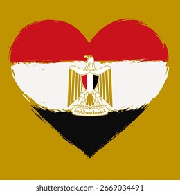Bandera de Egipto del corazón con la textura de la pintura del pincel. Diseño aislado de Vector