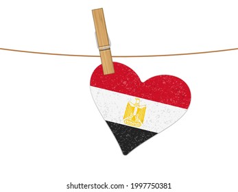 Heart Egypt flag on clothesline. Vector illustration on a white background.