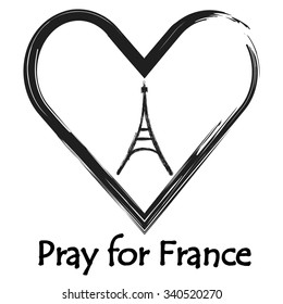 Heart and Eiffel Tower on white background. Pray for Paris. Vector illustration