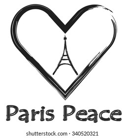 Heart and Eiffel Tower on white background. Pray for Paris. Vector illustration