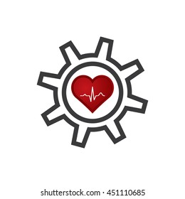Heart with ekg and gear icon.vector