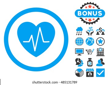 Heart Ekg Icon With Bonus Design Elements. Vector Illustration Style Is Flat Iconic Bicolor Symbols, Blue And Gray Colors, White Background.