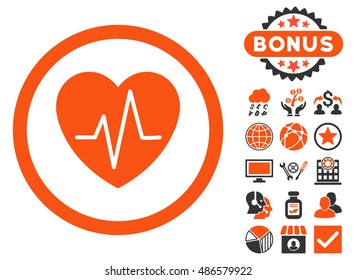 Heart Ekg icon with bonus elements. Vector illustration style is flat iconic bicolor symbols, orange and gray colors, white background.