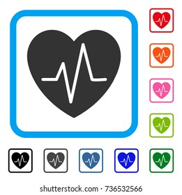 Heart EKG icon. Flat gray iconic symbol in a light blue rounded frame. Black, gray, green, blue, red, orange color versions of Heart EKG vector. Designed for web and software user interface.
