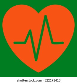 Heart Ekg vector icon. Style is flat symbol, orange color, rounded angles, green background.