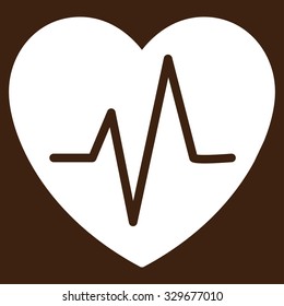 Heart Ekg vector icon. Style is flat symbol, white color, rounded angles, brown background.