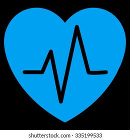 Heart Ekg vector icon. Style is flat symbol, blue color, rounded angles, black background.