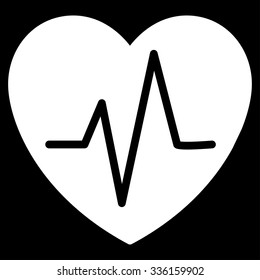 Heart Ekg vector icon. Style is flat symbol, white color, rounded angles, black background.