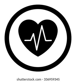 Heart Ekg vector icon. Style is flat rounded symbol, black color, rounded angles, white background.