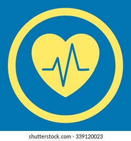 Heart Ekg vector icon. Style is flat rounded symbol, yellow color, rounded angles, blue background.