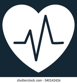Heart Ekg vector icon. Style is flat symbol, white color, rounded angles, dark blue background.