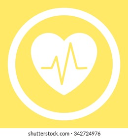 Heart Ekg vector icon. Style is flat rounded symbol, white color, rounded angles, yellow background.