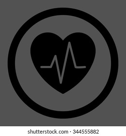 Heart Ekg vector icon. Style is flat rounded symbol, black color, rounded angles, gray background.